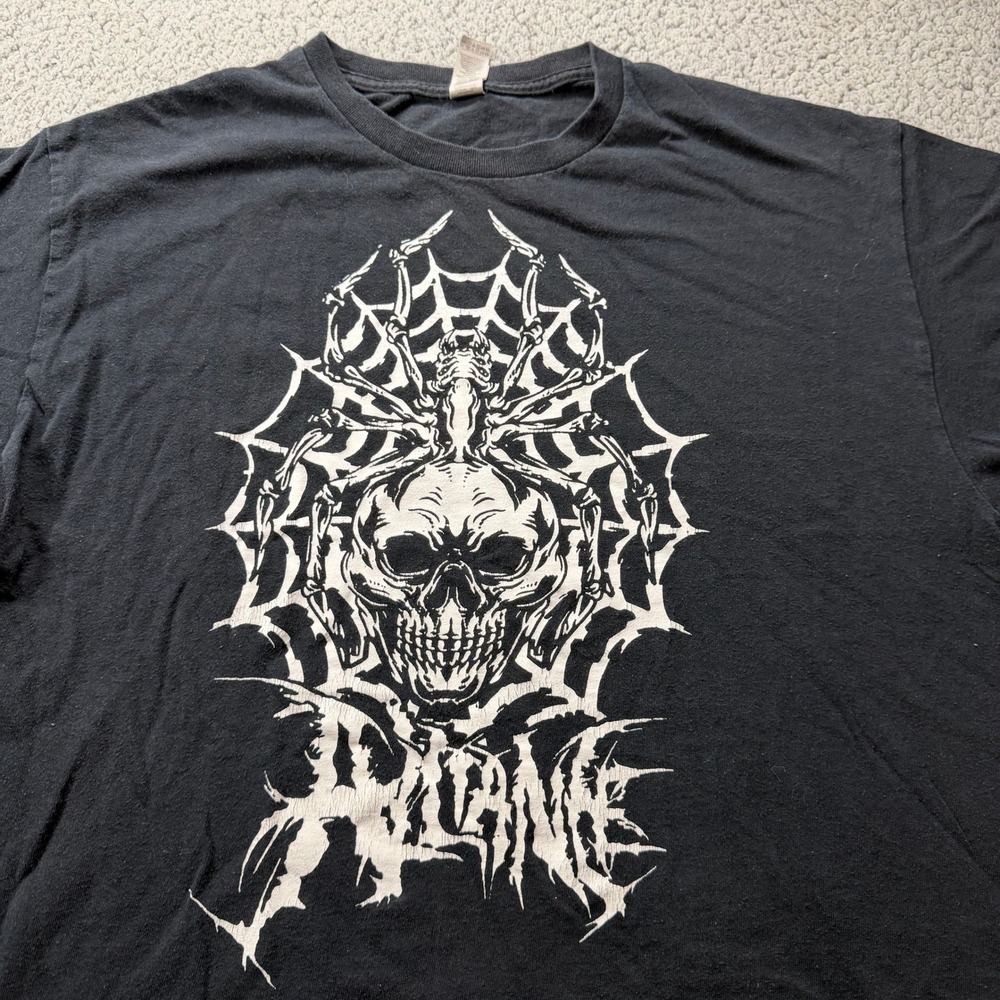 Gildan Antane Graphic T-Shirt Mens Large Black Skull Spider Web Heavy Cotton Tee